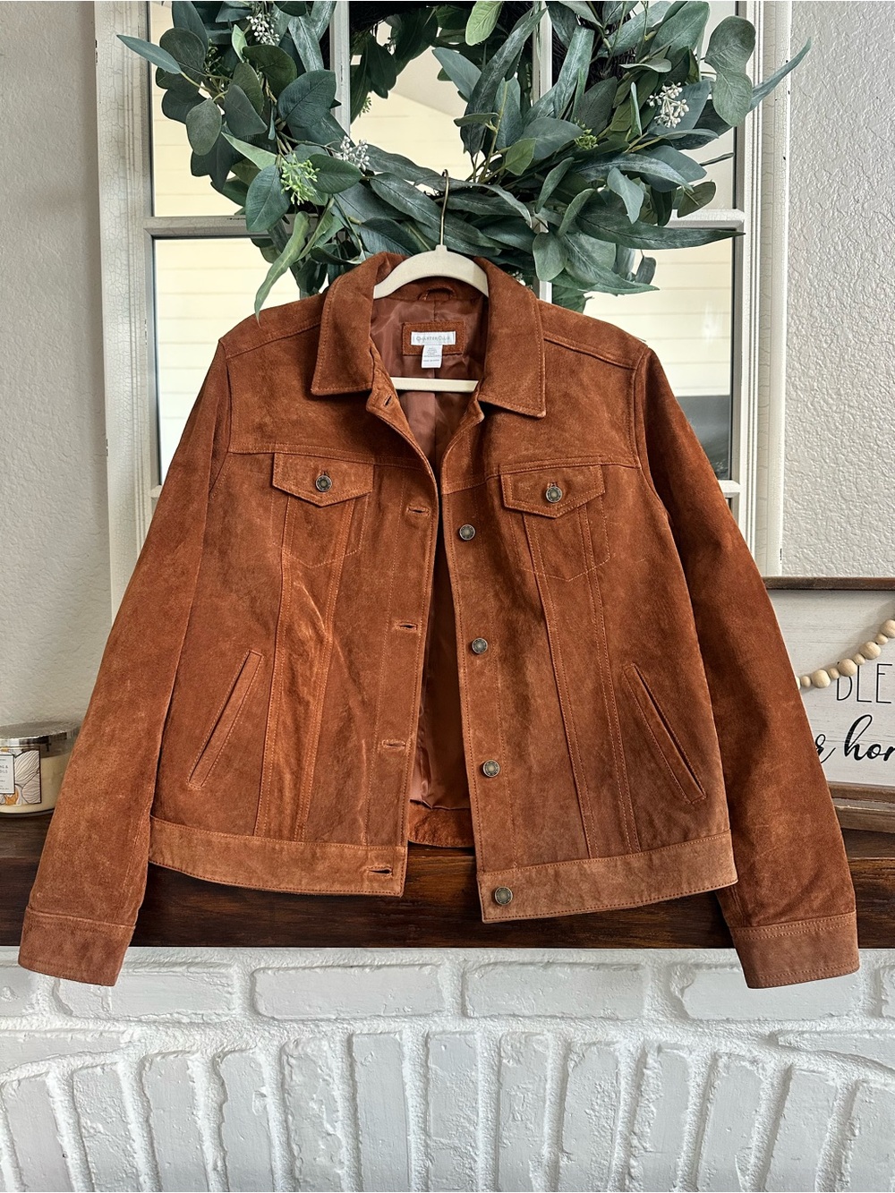 Charter Club Genuine Leather Cognac Brown Trucker Jacket Women's Medium - Picture 3 of 8
